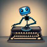 chat robot sitting at a typewriter