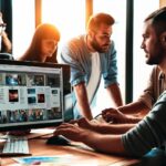 Group of people using machine learning to create a marketing campaign at a table